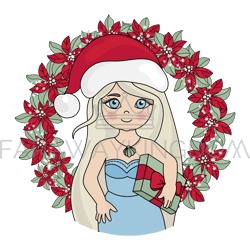 new year portrait christmas girl gift vector illustration set