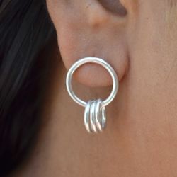 Round Rings 925 Sterling Silver Drop Earrings, Women Handmade earrings