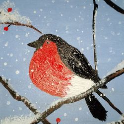 Winter picture bullfinch on tree poster