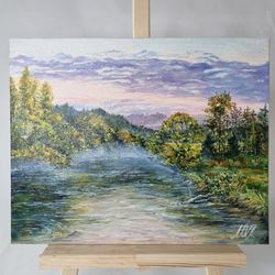 original oil painting evening on the lake oil painting