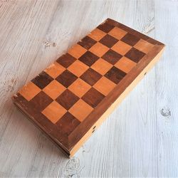 Only chess board medium size – Soviet wooden folding chess box 1950s vintage