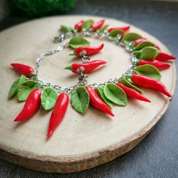 Red pepper chili earrings and bracelet is weird quirky funny set