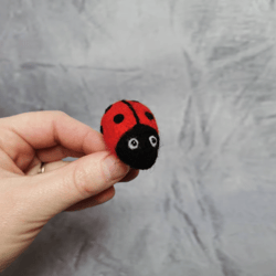 Felted pin cushion, felted ladybird ring, gift
