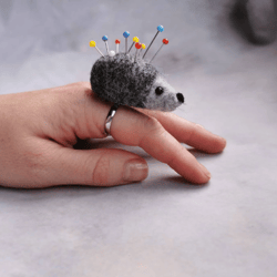 Felted pin cushion, felted hedgehog ring, gift