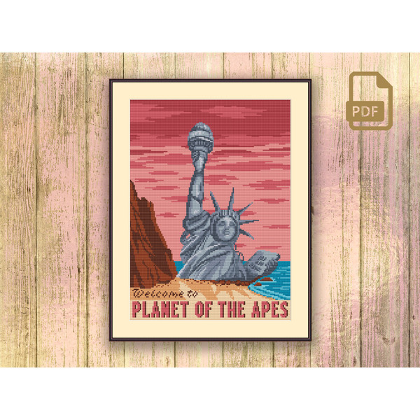 Welcome to Planet of the Apes Cross Stitch Pattern, Visit Planet of the Apes, Retro Travel Cross Stitch, Movie Cross Stitch #tv_067