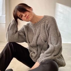 Knitted sweater women's oversized gray color in stock