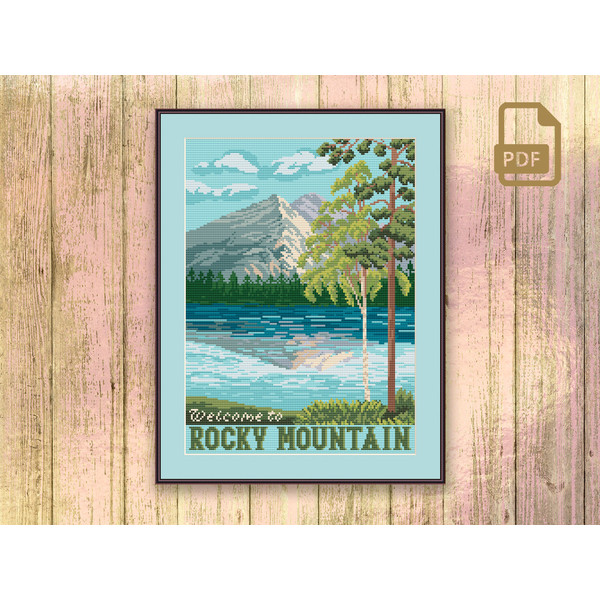 Welcome to Rocky Mountain Cross Stitch Pattern, National Park Cross Stitch Pattern, National Park Pattern, Retro Travel Cross Stitch Pattern #ntp_002