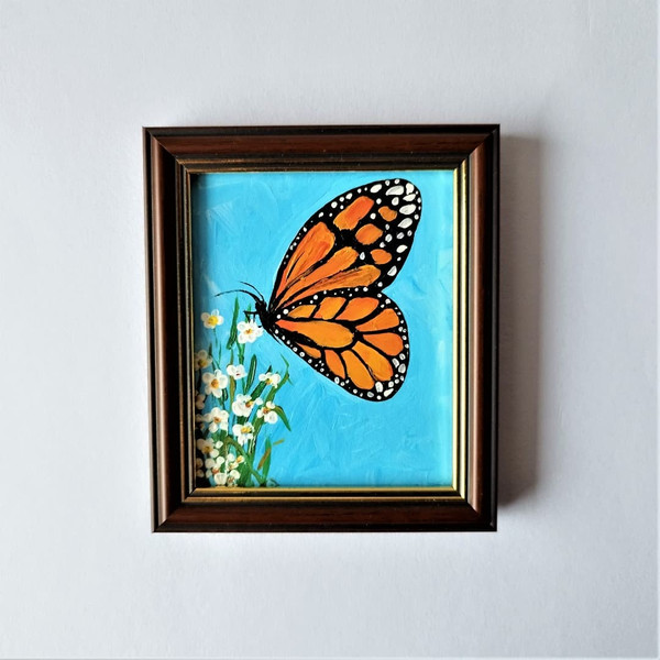 Insect-monarch-butterfly-sitting-on-daisy-flower-small-painting-picture-impasto-framed-art.jpg