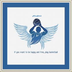 cross stitch pattern sport basketball player wings silhouette ball sportsman monochrome counted crossstitch patterns pdf