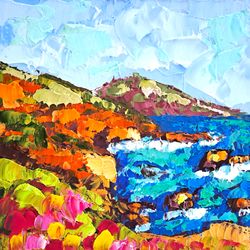 Monterey Painting Coastline Original Art Big Sur Impasto Oil Painting Seascape Wall Art