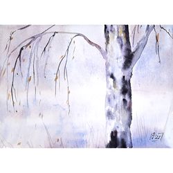 birch tree painting aspen original art colorado landscape watercolor snow tree small artwork