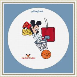 Cross stitch pattern Mickey Mouse sport Basketball player silhouette Disney kids cartoon counted crossstitch patterns