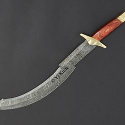 Custom Hand Forged, Damascus Steel Functional Sword 24 inches, Egyptian Khopesh Sword, Swords Battle Ready, With Sheath