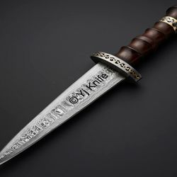 custom hand forged, damascus steel functional dagger 15 inches, viking dagger, daggers battle ready, with sheath