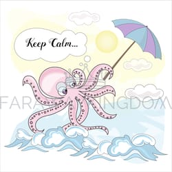 calm octopus cartoon travel tropical vector illustration set