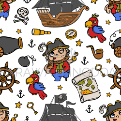captain hook and black sails cartoon seamless pattern print