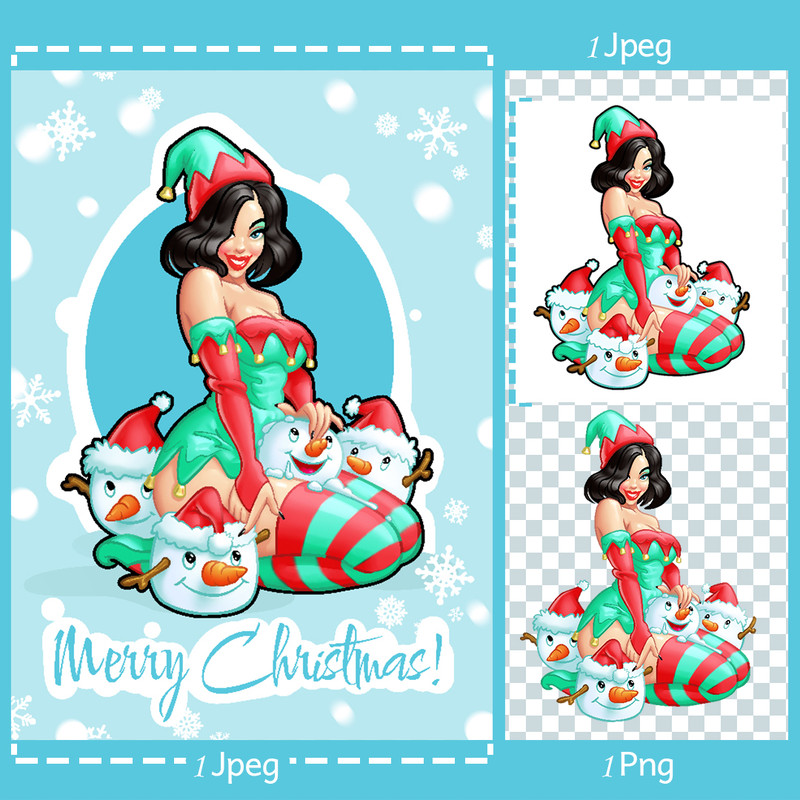 merry christmas pinup girl with snowmans 1.jpg