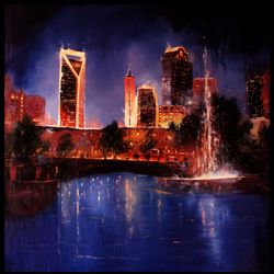 CHARLOTTE PAINTING - Original Oil Painting on Canvas, Charlotte Skyline Extra Large Painting by "Walperion"