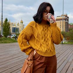 knitted sweater women's oversized mustard color in stock