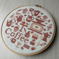 Coffee sampler cross stitch pattern