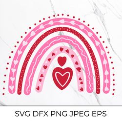 pink valentines rainbow svg. cute valentines day clipart.