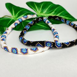 rope beaded necklace eyes necklace crochet seed bead necklace