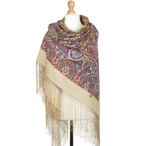 original wool pavlovo posad shawl size 148x148 cm