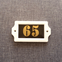 Plastic door number sign 65 address plate vintage