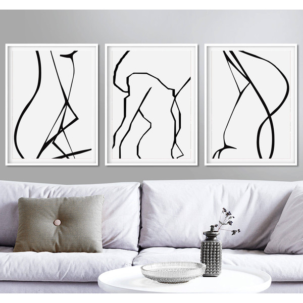 Minimalist three posters on the wall with abstraction on the theme of love 7