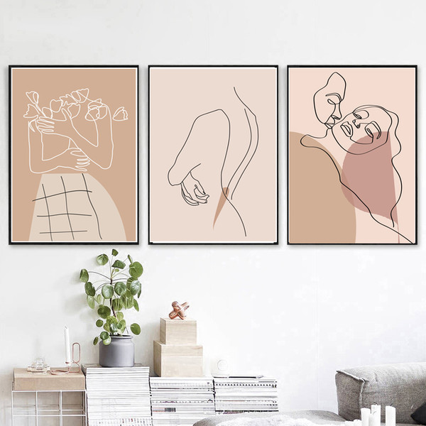 3 beige prints on the wall on the theme of love 9