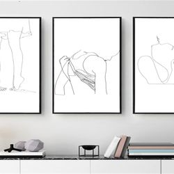Love Wall Art Line Drawing Print Couple Print Downloadable Prints Female Line Art Set Of 3 Couple Art Minimalist Artwork