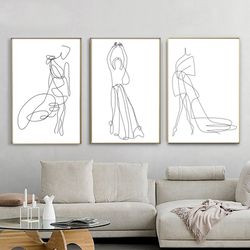 Woman Wall Art Line Drawing Print Downloadable Prints Female Line Art Set Of 3 Minimalist Artwork Fashion Art Prints