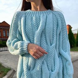 Knitted sweater women's oversized mint color in stock