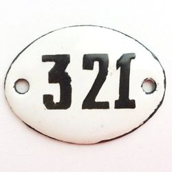 small enamel metal number sign 321 vintage address door plate