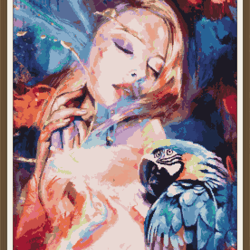 PDF Cross Stitch Pattern - Fantasy - Woman and Parrot 016