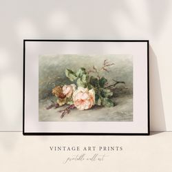Floral Vintage Art | Rose Branch |  Flower Painting |  Roses Print Downloadable | Wall Art Decor | 5