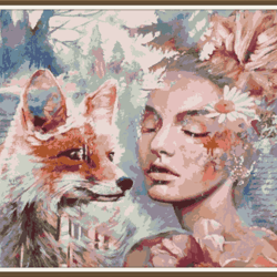 PDF Cross Stitch Pattern - Fantasy - Woman and Fox 010