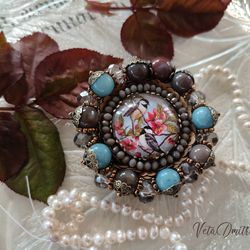 brooch birds embroidery with stones and beads
