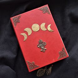 Custom red beginner book of shadow Wicca spell book prewritten with text completed Witchy magic practical spell book