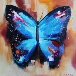 Butterfly Oil Painting Butterfly Art Canvas Butterfly Wall Art Impasto Painting Palette Knife Colorful Art 20/20 inches.