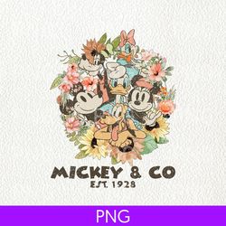 cute mickey & co est.1928 png, vintage disney friends png, vintage mickey and co 1928 png, family mickey and friends png
