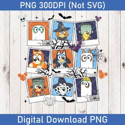 bluey trick or treat halloween, retro spooky halloween png, vintage pumpkin witch, family matching png, halloween png