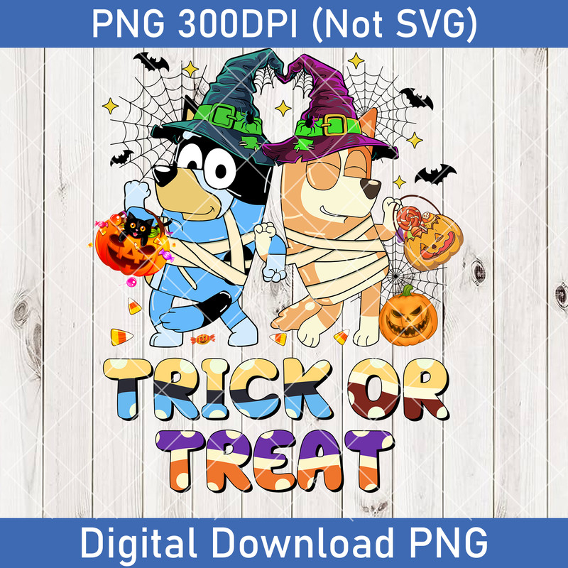 Retro Trick Or Treat Bluey Bluey Halloween PNG Cute Bluey Ghost PNG Funny Spooky Season PNG Cartoon Dog Halloween 0