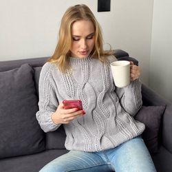 knitted sweater women's oversized gray color in stock