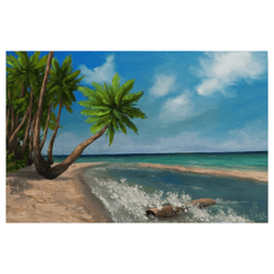 Hawaiian Beach Original Painting Tropical Landscape Painting Hawaii Palm Tree Painting on Cardboard 9x13 inch Beach Art