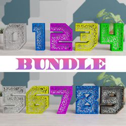 3d papercraft number templates 0-9, number bundle, svg for cricut, dxf for silhouette, fcm for brother, pdf cut files