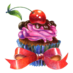 cherry on the cake. drawing with colored pencils.