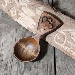 9th anniversary willow wood spoon, Wooden coffee scoop, Small measuring spoon, Coffee lovers gift, Wooden heart spoon