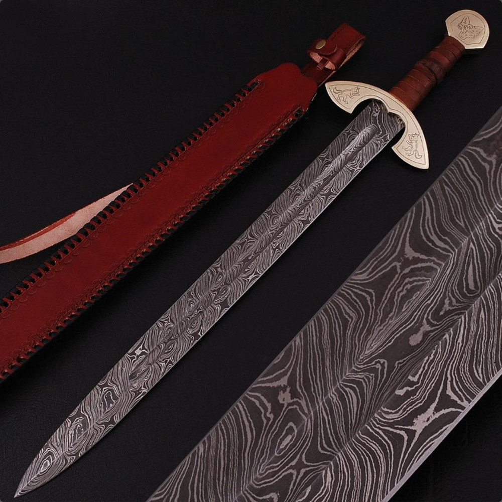 UlfSune Fang Damascus Steel Viking Carolingian Sword  Hand Forged Functioning Replica Full Tang Nor