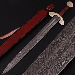 UlfSune Fang Damascus Steel Viking Carolingian Sword  - Hand Forged Functioning Replica Full Tang Norse Inspired Sword